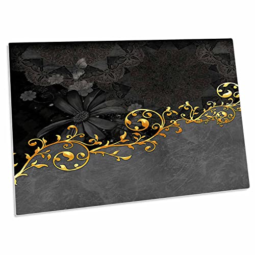 3dRose Desk Pad diseño floral gris y dorado