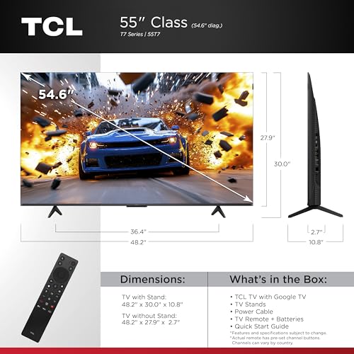 TCL 55 Inch Class T7 Series | 4K QLED HDR | 55T7, 2025 Model | 120HZ Refresh Rate High Brightness Smart Google TV Dolby Atmos Audio | Voice Remote Alexa Gaming Streaming Television - Image 3