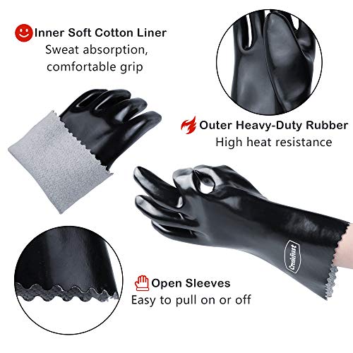 Image of Creole Feast TG1305 Heat-Resistant BBQ Oven Gloves, Waterproof and Heavy-Duty Insulated Mitts, Perfect for Grilling, Fryer, Cooking and Baking, Black