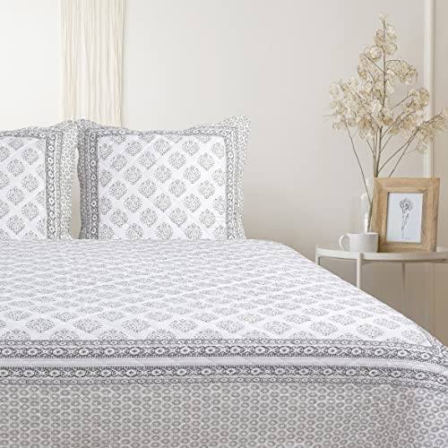 Autrefois Florette Gris Boutis 230x250 cm avec 2 Taies d'oreiller 65x65 cm, Couvre-lit Matelassé 2 Personnes, Dessus de lit Motifs Fleurs