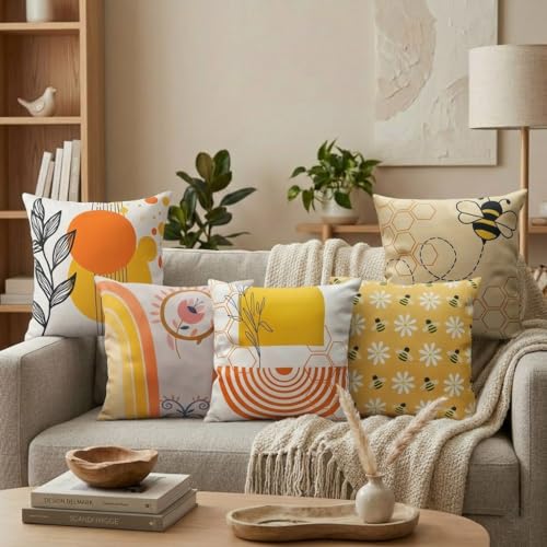 Image of Reversible Cushion Cover 16 inch x 16 inch Set of 5 - Premium Stitched Sofa Pillow Cover Set with 10 Unique Bohemian Printed Designs & Invisible Zipper