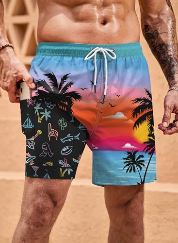 Men Swim Trunks Quick Dry Graphic Compression Liner 6'' Inseam Beach Summer Board Shorts (S-XXL)3