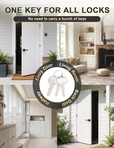 Image of Tinewa 3 Pack Entry Door Levers with Lock and Key, Matte Black Keyed Alike Lockset Combo Pack, Entrance Door Handles for Office and Front Door, Door Knobs Lockset (Each with 3 Keys)