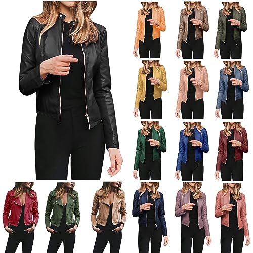 DAaomi Veste Cuir Femme Moto Grande Taille PU Vintage Bombers Blouson De Motard Veste En Simili Cuir Chic Et Elegant Manteau à Manches Longues Chaud Casual...