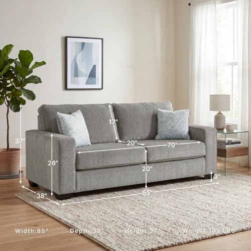 Image of Signature Design by Ashley Queen Sleeper Sofa Couch, Altari, Alloy Gray | Soft textured chenille, Supportive 4 in memory foam mattress, Space-saving pull-out design ideal for compact living