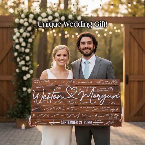 Image of Personalized Huge Size Wedding Guest Book Alternative Sign, Pallet Themed Rustic Wood Guestbook Sign for Reception, Custom Last Name & Wedding Date Wall Art, Unique Wedding Decor & Gift for Couples (XXXL 45x24.5 inch)