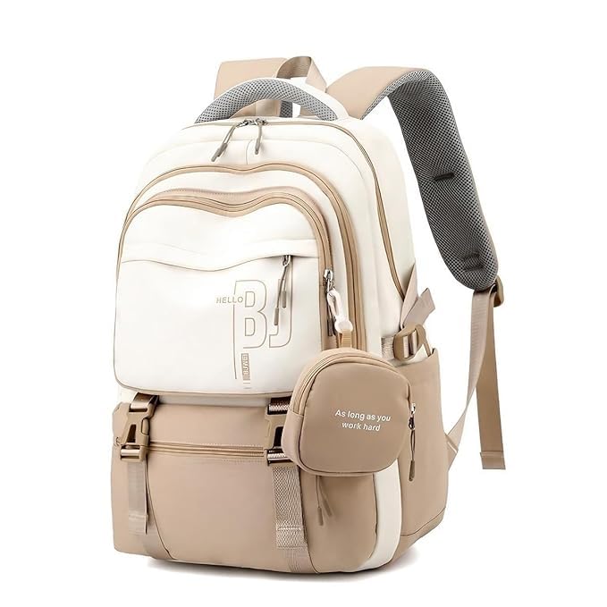 Backpack Bag for Women with Matching Zipper Pouch, 18.1 Inch College Laptop Backpack, Multi-Compartment Bookbag for School, Office, Travel, Camping & Everyday Carry, White & Maroon-picture-46