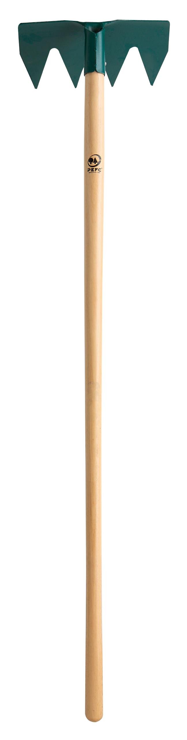 Leborgne, Râtissoire 4 dents + réglette batipro 31 cm, manche bois certifié PEFC 100% 130 cm, Réglette angulée en acier, Douille renforcée, Angulation du peigne à 65° optimisé pour tirer du remblai