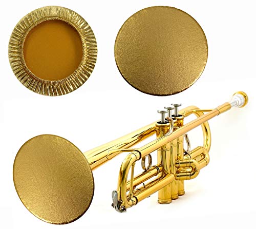 2 Pcs of 5-6 Inch Brass Gold Reusable Dual Layer Dust and Aerosol Bell Cover for Trumpet, Alto Tenor Saxophone, Flugelhorn, Bass Clarinet & Cornet Music Instrument Cleaning and Care Protective Cover