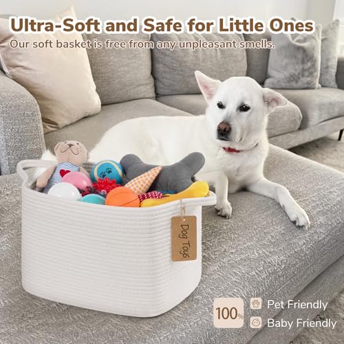 Image of Goodpick Woven Rope Storage Basket for Shelves, Rectangle, White