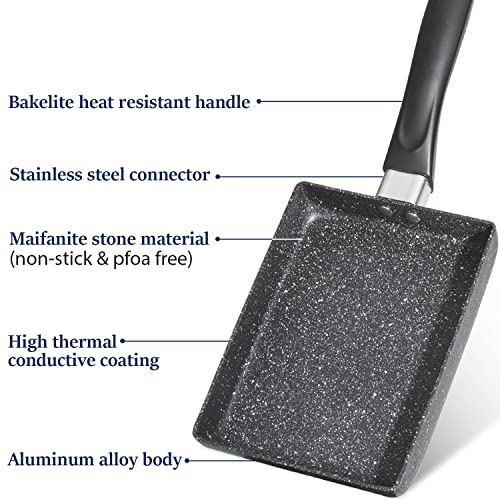 Buecmue Nonstick Tamagoyaki Pan With Spatula - Square Japanese Omelette Pan Egg Frying Pan For Breakfast Swedish Pancake, Plett, Crepe Pan Gas Stove Induction And Other Stoves Cookware (5.3X7.3 Inch) #TOP3