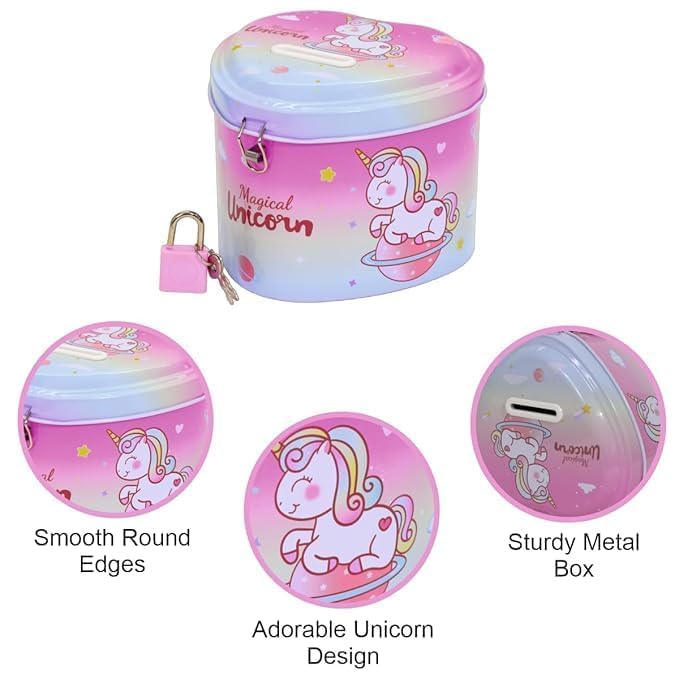 Image of Sajani Cute Cartoon Creative Portable Piggy Bank, Money Saving Box with Combination Lock, Mini Coin Bank Gifts for Boys and Girls, Best Return Gifts for Kids (Pack of 1) (Heart - Rocket)