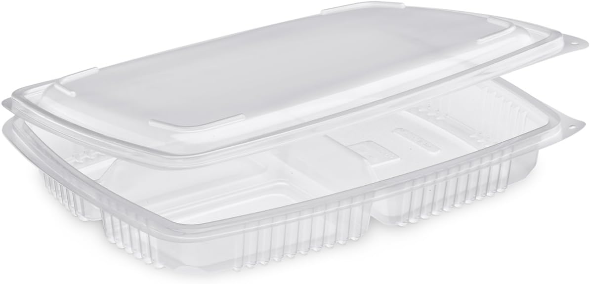GUILLIN - ONDIPACK OK15053C Pack of 20 Boxes 1380cc microwavable 3 compartments w. Hinged Lids, Polypropylene, 22,3 x 29,2 x 4,6 cm