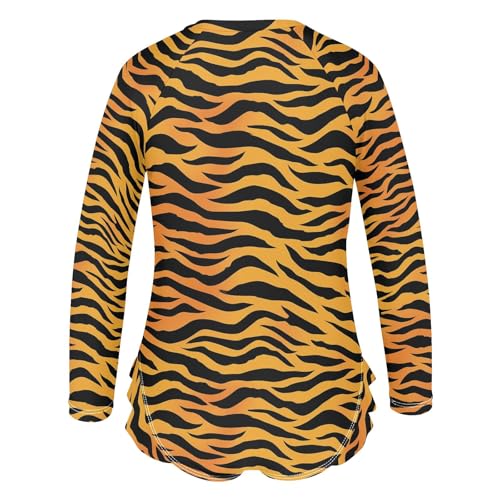 ALAZA Toddler Swimsuit Girl Bathing Suit Swimwear Rash Guard Orange Black Tiger Stripe Long Sleeve 3T3