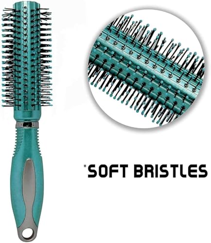 Image of BALON Round Rolling Curling Roller Hair Comb Brush With Soft Nylon Bristles For Men, Women, Girls & Boys (Green)