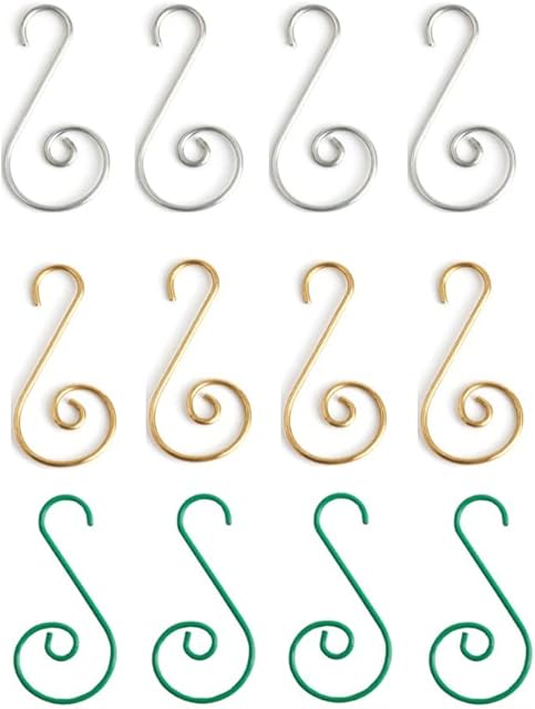 WYAN 120 pcs Christmas Bauble Ornament Hooks, Mini Metal Decoration S Hooks for Xmas Tree Decoration(Gold/Silver/ Green,4×2cm/1.6×0.8inch)