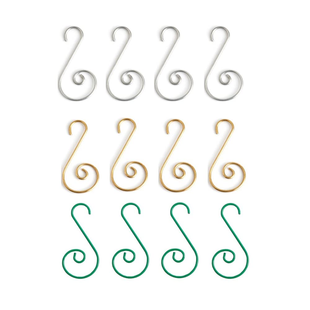 WYAN 120 ganchos para adornos navideños, mini ganchos en forma de S de decoración de metal para decoración del árbol de Navidad (dorado/plateado/verde, 4 × 2 cm / 1,6 × 0,8 pulgadas)