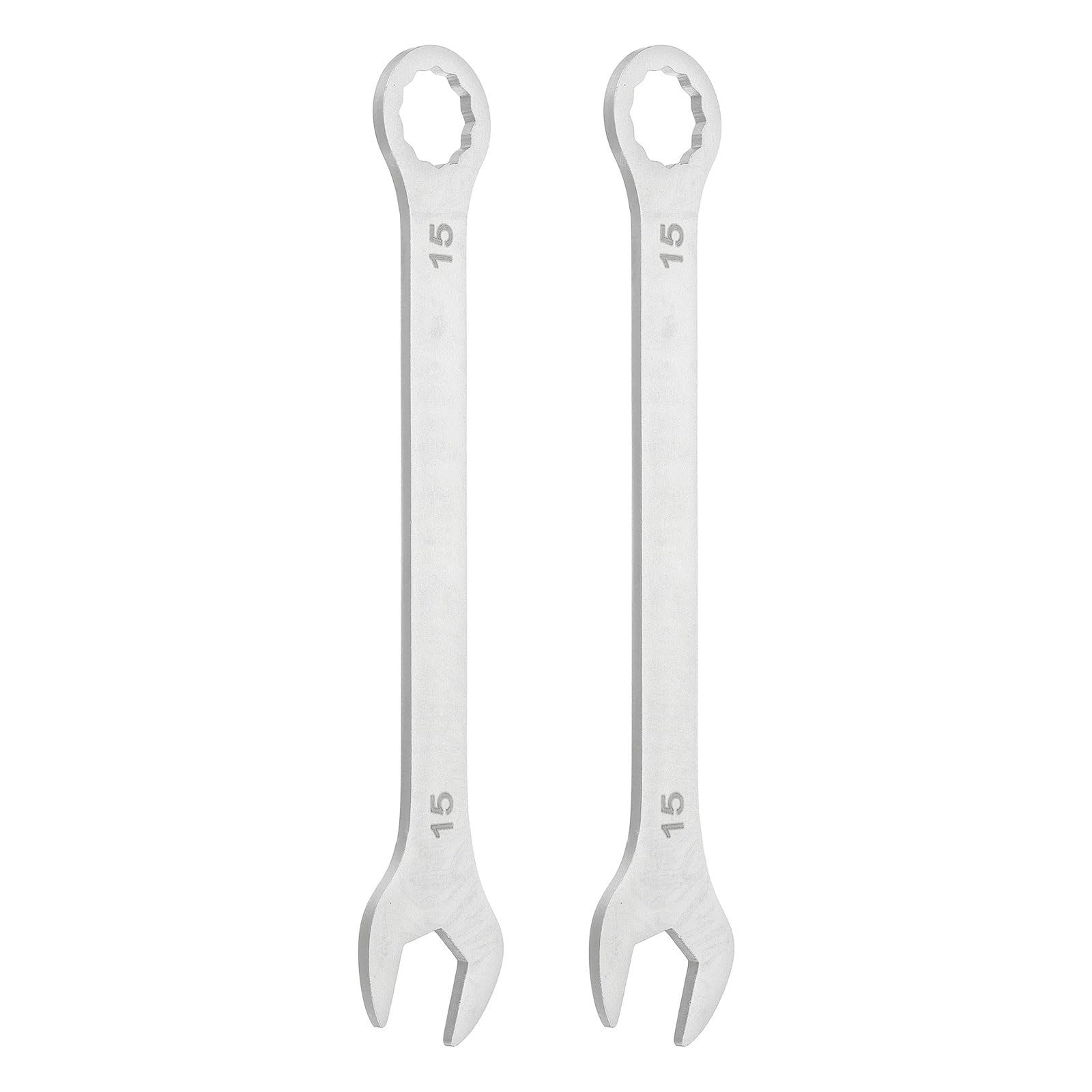 sourcing map 2Pcs Super Thin Combination Wrench 15mm Metric 12-Point Box and Open End Stainless Steel Double Ended Spanner Tool for Automotive Pipe Furniture Machinery DIY Repair, Silver
