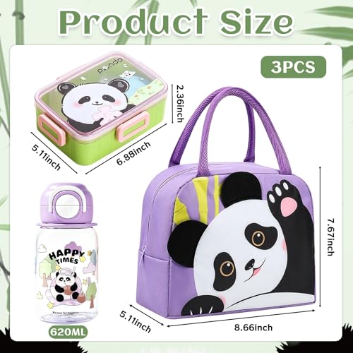 Set panda fiambrera bento con botella reutilizable y bolsa térmica almuerzo 3