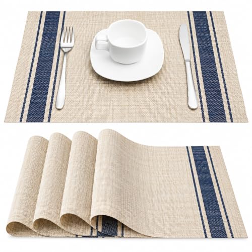 Image of OXSAM Placemats, Heat Insulation Non-Slip Vinyl mats, Stain-Resistant Tablemats for Home and cafe Dining Table Decor (Cream, Pack of 8)
