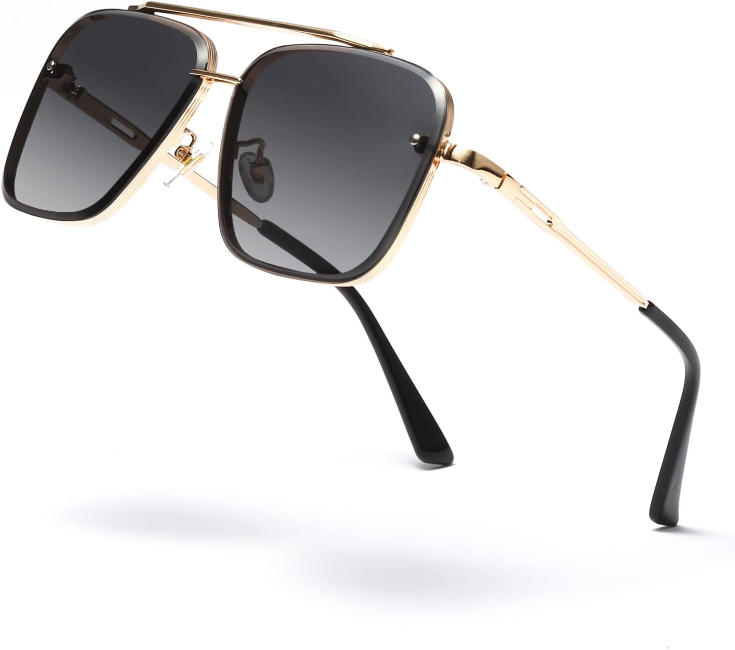 Retro Square Sunglasses - Vintage Pilot Sunglasses for Men Women Double Bridge Metal Square Frame Retro Pilot Style Glasses UV400 Protection