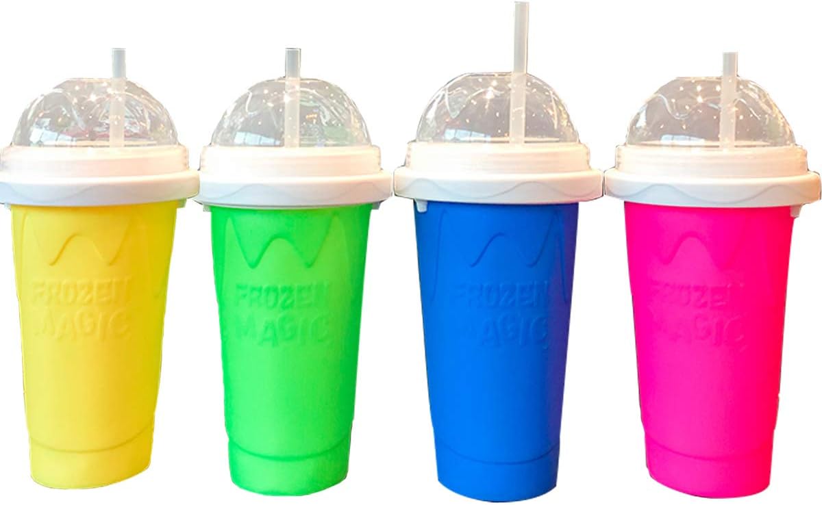 Magic Slushie DIY Plastic Squeeze Cups Double Layer Cups Maker Smoothie Ice Cups With Travel Easy-carry For Kids and Adults (GREEN)