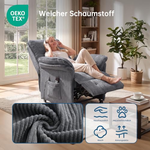 Asukale Relaxsessel Elektrisch 2 Motoren Fernsehsessel, Dunkelgrau Cord – Ansicht 4