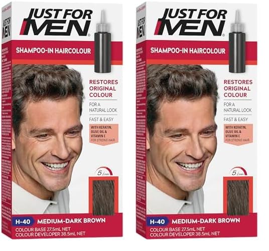 Original Formula Medium-Dark Brown Hair Dye, Targets Only The Grey Hairs, Restoring The Original Colour For a Natural Look – H40 (Pack of 2)