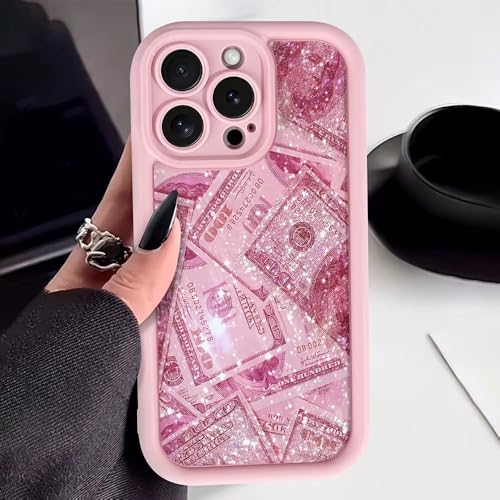 Image of COVERLY Cute Money Dollar Back Case Cover for iPhone 12 Pro | Hot Pastel Pink Glittery Banknote Design | Camera Lens Protection | Soft TPU Silicone Aesthetic Cover for Girls & Women (Pink, Shockproof)