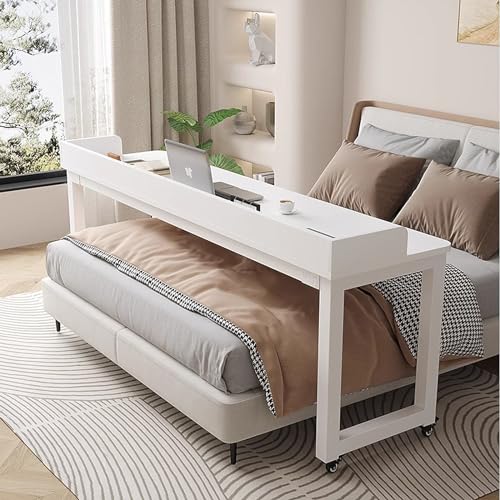 Tavolino da letto per computer portatile, postazione di lavoro mobile con contenitore, grande scrivania per studio, supporto angolare per PC con ruote e tastiera scorrevole, per casa, ufficio e gioco