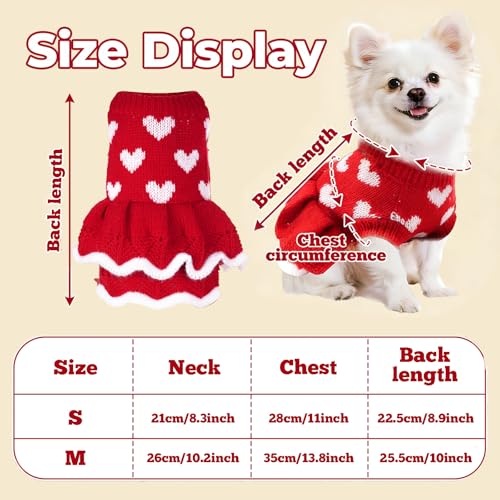 Lystaii Dog Sweater Dress Knitted Heart Sweaters Valentines Day Dog Clothes Warm Pet Christmas Outfit for Cold Weather (Red, X-Small) - Image 3
