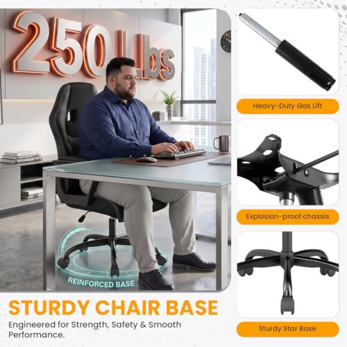 Image of BestOffice Office Chair PC Gaming Chair Cheap Desk Chair Ergonomic PU Leather Executive Computer Chair Lumbar Support for Women, Men (Black)