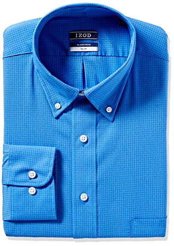 IZOD Men's FIT Dress Shirt Stretch Check (Big and Tall), French Blue, 18.5