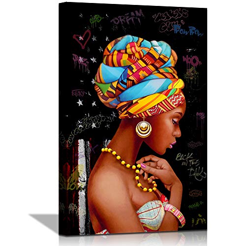 NLKTIYC African Wall Art, African Wall Art for Living Room, African Art Wall Decor Canvas Print, Black Woman Wall Art Framed Decor, African American Wall Art for Bedroom