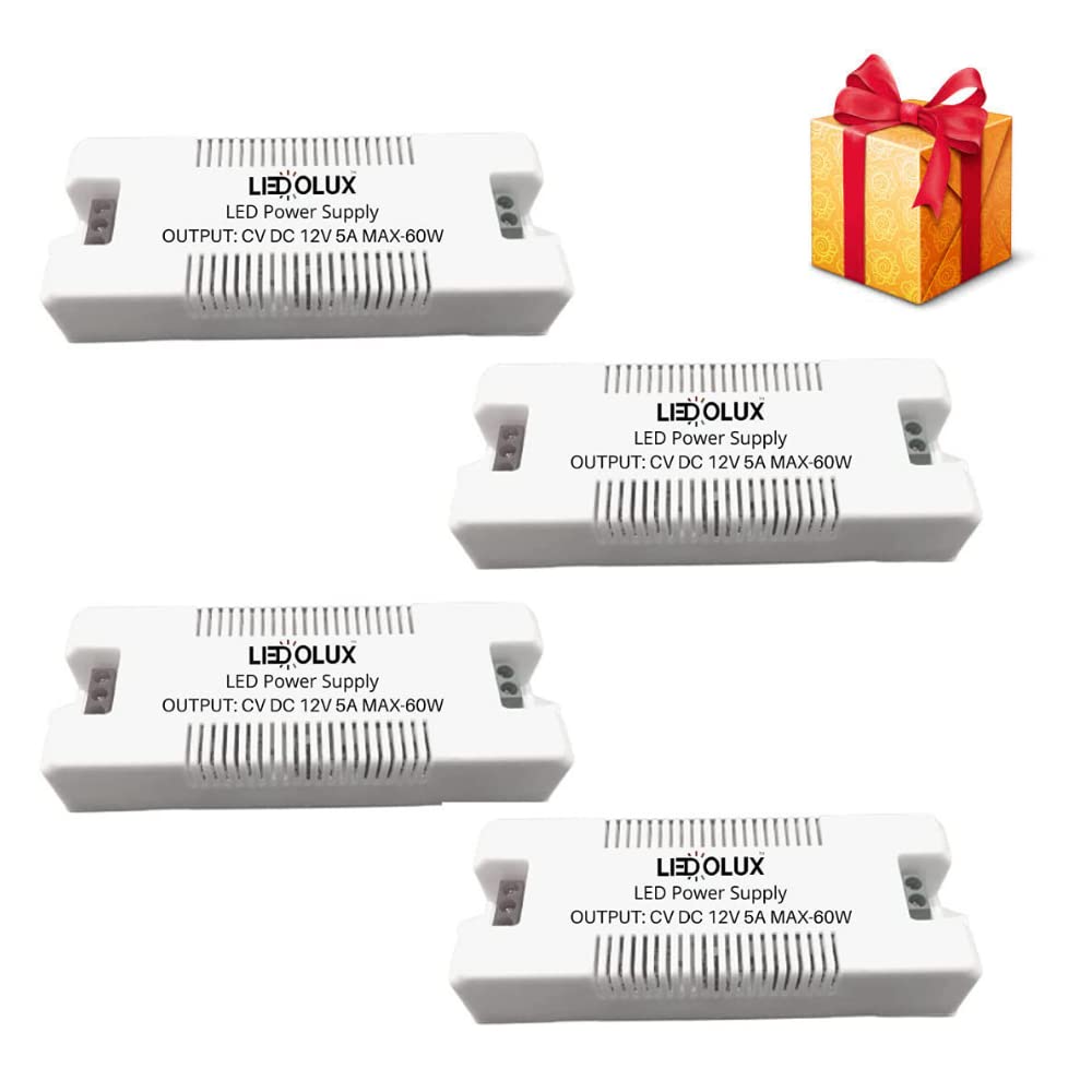 LEDOLUX? 12V 5A 60W Cost effective Premium LED Driver for Flexible Strips | Color : White | 1 Year Warranty (Pack Of 4)