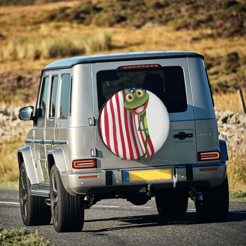 Image of Funny Frog Spare Tire Cover Trailer Tire Covers Weatherproof Wheel Protector Fit for Rv Trailer Truck Travel Trailers Accessories 17 inch Wheel Us Flag-Frog