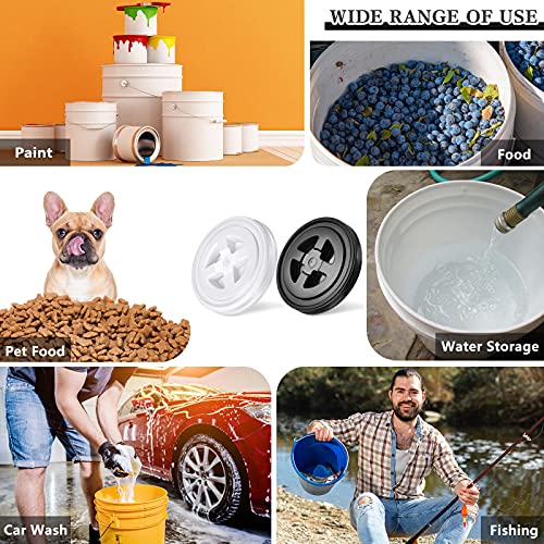 Image of Jetec 2 Pack 5 Gallon Bucket Lids 12 Inch, White and Black | Leak-proof Seal Screw Lid, Plastic, Food Grade, Reusable Bucket Lid, for Pet Food, Beans, Paint Storage, Industrial Buckets