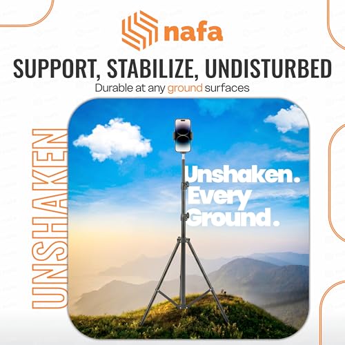 Image of NAFA Lightweight & Portable 7 Feet (84 Inch) Long Tripod Stand with Adjustable Mobile Clip Holder for All Mobiles & Cameras | Working Length of 800 mm to 2100 mm | Supports Weight Up to 5000 g