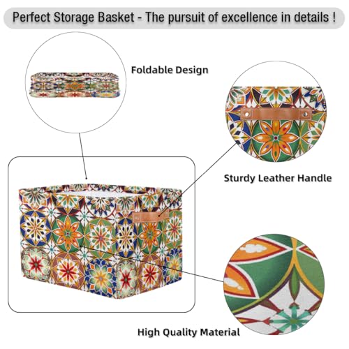 Image of Mandala Flowers Storage Baskets for Organizing, Fabric Collapsible Storage Bins Box Ethnic Boho Decorative Toy Organizer Baskets for Closet Shelves Gift Basket 2Pcs