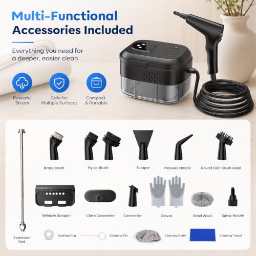 Steam Cleaner 1.4L Tank, 1500W High Power, 6 Adjustable Steam Levels, 15-Second Fast Heating, 17-in-1 Multi-Purpose Accessories for Floor, Kitchen, Grout, Tile, Car, Upholstery, and Home Deep Cleaning by Smedz - Used condition - Image 7