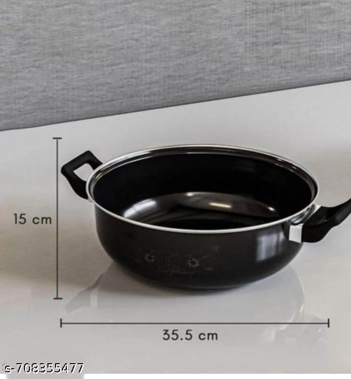 Image of Premium Non-Stick Induction Base Kadai with Double Handles | Induction & Gas Compatible | Heavy Duty Kitchen Cookware (Black) - Set - 1