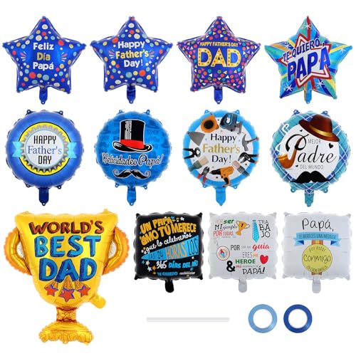 12 Pcs Happy Fathers Day Balloons Fathers Day Foil Balloons Fathers Day Party Mylar Balloon for Fathers Day Themed Party Supplies