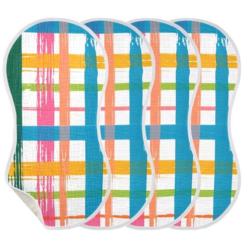 Baby Burp Cloths, Soft Absorbent Burping Cloths for Babies, Cotton Milk Spit Up Rags, Large Size for Newborns, Baby Boys and Girls (Rainbow Plaid)3