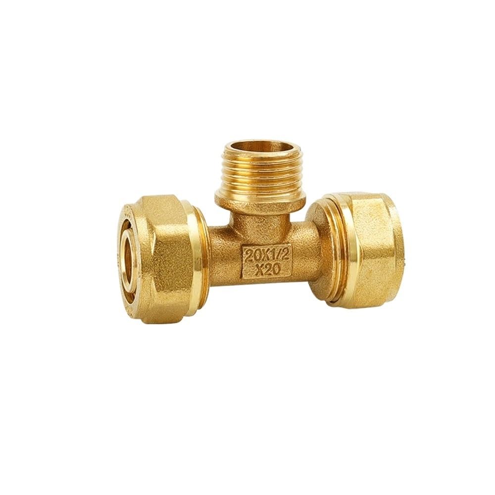 H58 Brass Nickelage 1/2" BSPP Male Thread tee Pex Pipe 1216/1418/1620 Fitting Aluminum Pipe Fittings for Floor Heating(1620-DN15-1620)