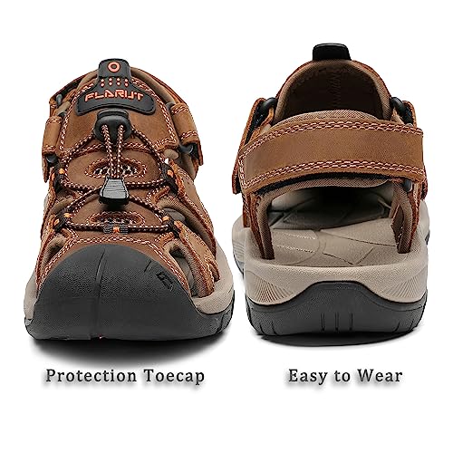 FLARUT Men's Sport Sandals Outdoor Hiking Sandals Closed Toe Leather Athletic Lightweight Trail Walking Casual Sandals Water Shoes4