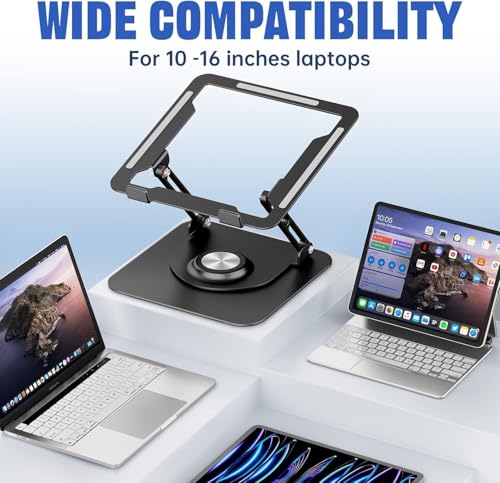 Image of JOYEKY Laptop Stand for Desk, Adjustable Computer Stand with 360 Rotating Base, Ergonomic Laptop Riser for Collaborative Work, Foldable & Portable Laptop Stand, fits for All 10-16 inch Laptops