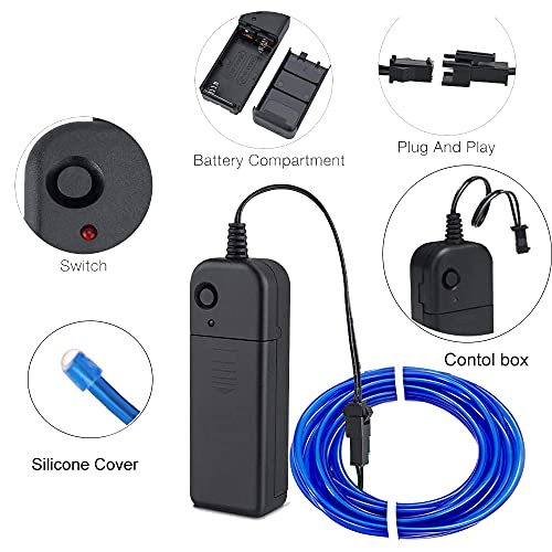 Image of MaxLax EL Wire Blue, 9.8ft /3m Portable Battery Pack Neon Light Strip 360 Cuttable Glowing Rope Lights for Parties, Halloween, DIY Decoration