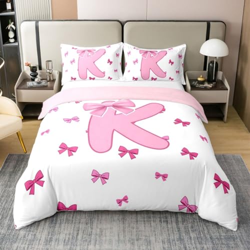 Parure de lit monogramme lettre K en coton rose cadeau mariage King Size - 2