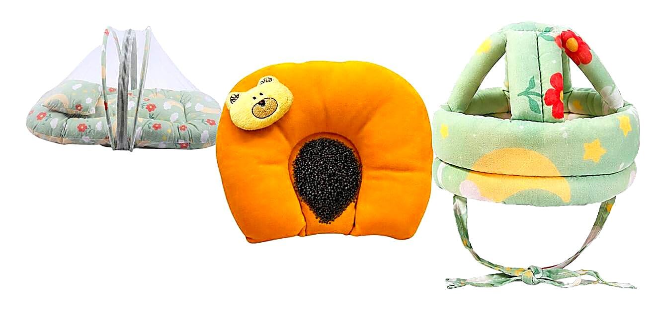 Finch Gold Foldable Mosquito Net with Mustard Seed Pillow & Baby Safety Helmet | Soft Cotton Newborn Baby Sleeping Essentials Set | Lightweight, Breathable & Comfortable for Home, Crib & Travel-image-21