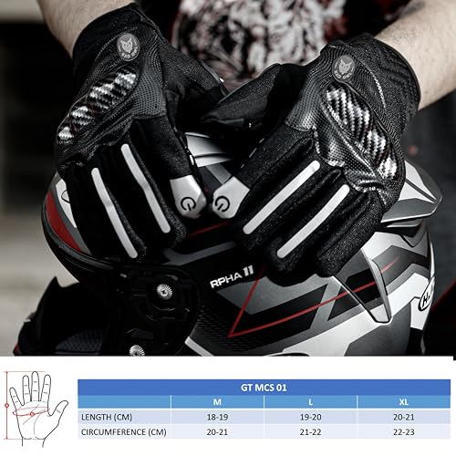 Image of BADOWL Carbon Fiber PVC Knuckle Protection Riding Gloves | Touchscreen Sports Gloves with Anti-Slip Grip | Breathable, All-Weather, (Grey, XL)